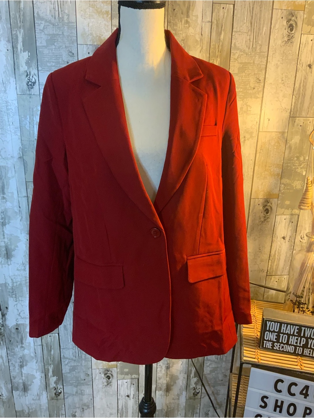 Women's Red Single-Button Tailored Blazer